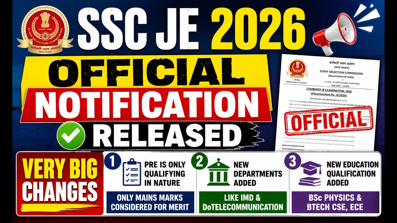 SSC JE 2026 Notification Released 🔥 BIG Changes in Exam | Pre Only Qualifying🥳 New Departments Added