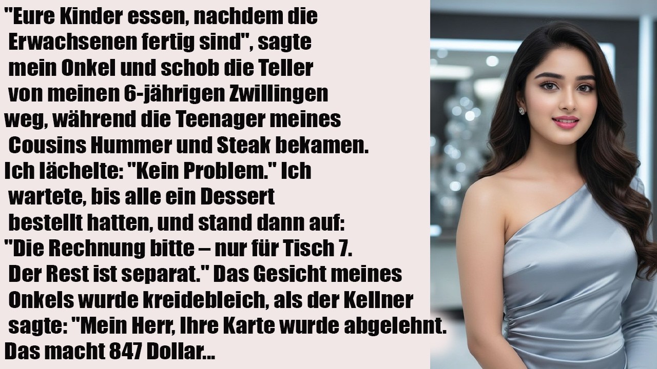 „Kinder erst nach den Erwachsenen essen“, sagte mein Onkel – meine Zwillinge empört