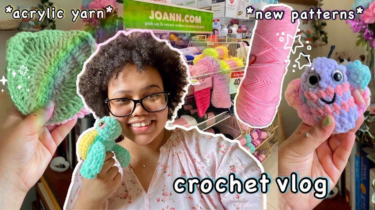 crochet vlog ♡ (joanns trip, crocheting new patterns, acrylic yarn haul, thrifting new studio decor)