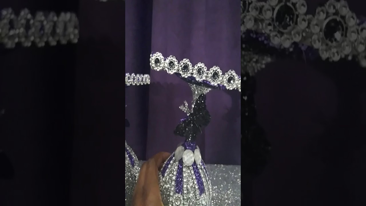 DIY Black Purple & Silver Butterfly candle holders
