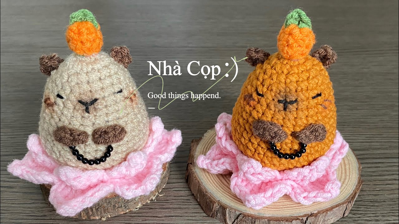 How to crochet CAPYBARA SITTING ON A LOTUS FLOWER/Hướng dẫn móc chuột lang nước ngồi hoa sen 🪷