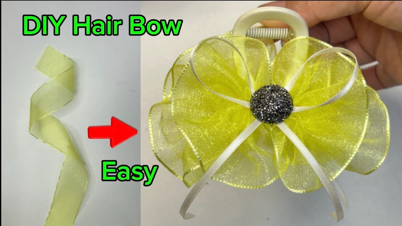 CÁCH LÀM KẸP TÓC NƠ ORGANZA ĐÍNH NGỌC ĐƠN GIẢN | How to Make Big Hair Bow at Home | Dễ Làm-Đễ bán.