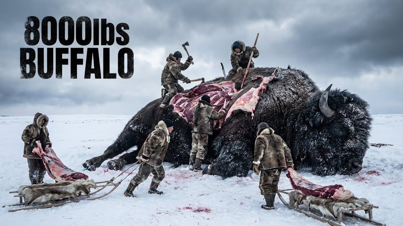 8000lbs Buffalo and Fish Hunt in −71°C Yakutia  Feeding an Entire Frozen Village Extreme Survival