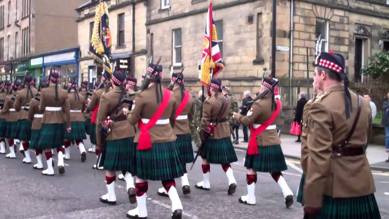 7 Scots Royal Regiment of Scotland Marching Down Dumbarton Road In Stirling Scotland
