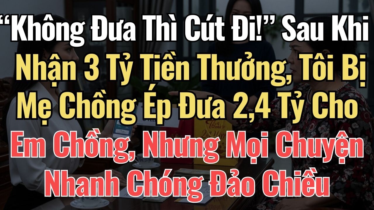 “Không Đưa Thì Cút Đi” Khi Nhận 3 Tỷ Tiền Thưởng, Tôi Bị Mẹ Chồng Ép Đưa 2,4 Tỷ Cho Em Chồng, Nhưng