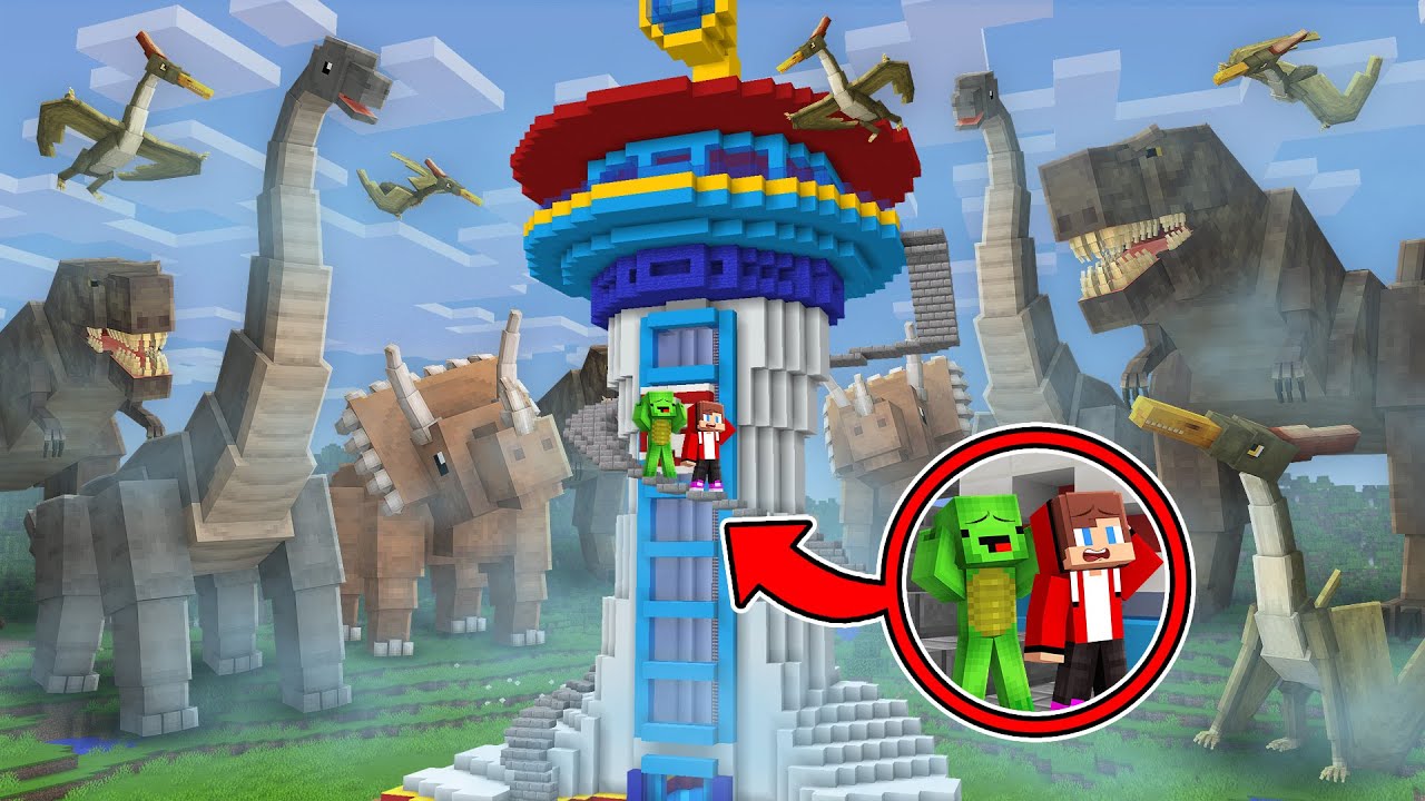 Mikey and JJ PAW PATROL TOWER vs All Dinosaurs in Minecraft - Maizen
