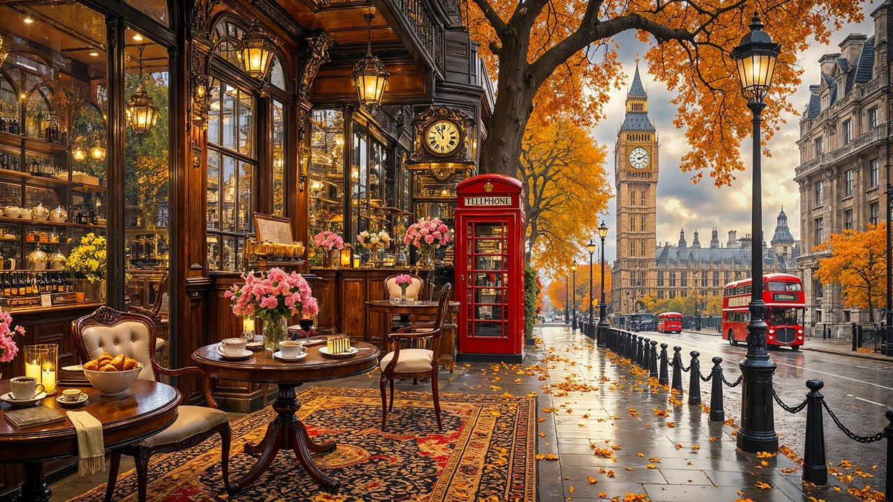 Warm Autumn Morning Jazz to Study & Work ☕ London Coffee Shop Ambience & Smooth Jazz Music
