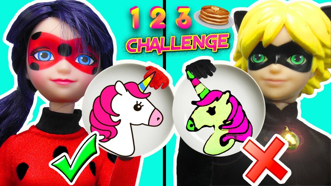 Reto de 3 Colors Pancake Art Challenge con Ladybug y Cat Noir | Slime Glue