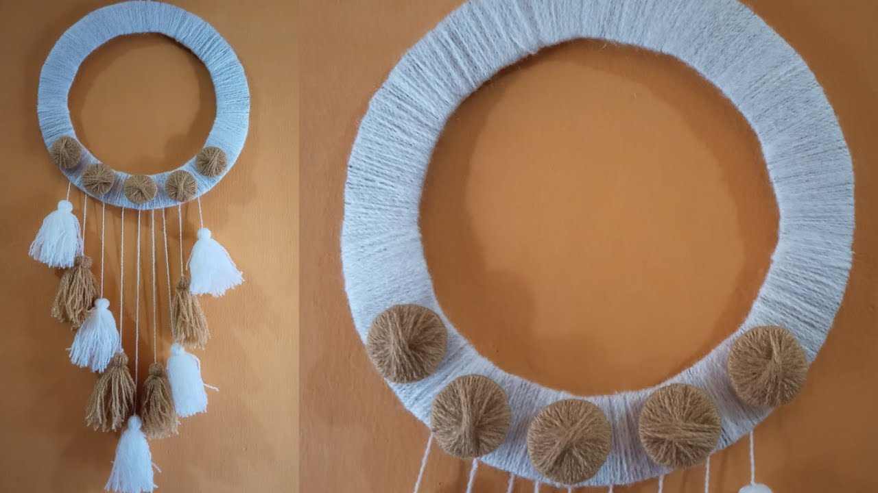 Wall hanging ideas | DIY hiasan dinding dari kardus bekas dan benang wol | woolen craft | home decor