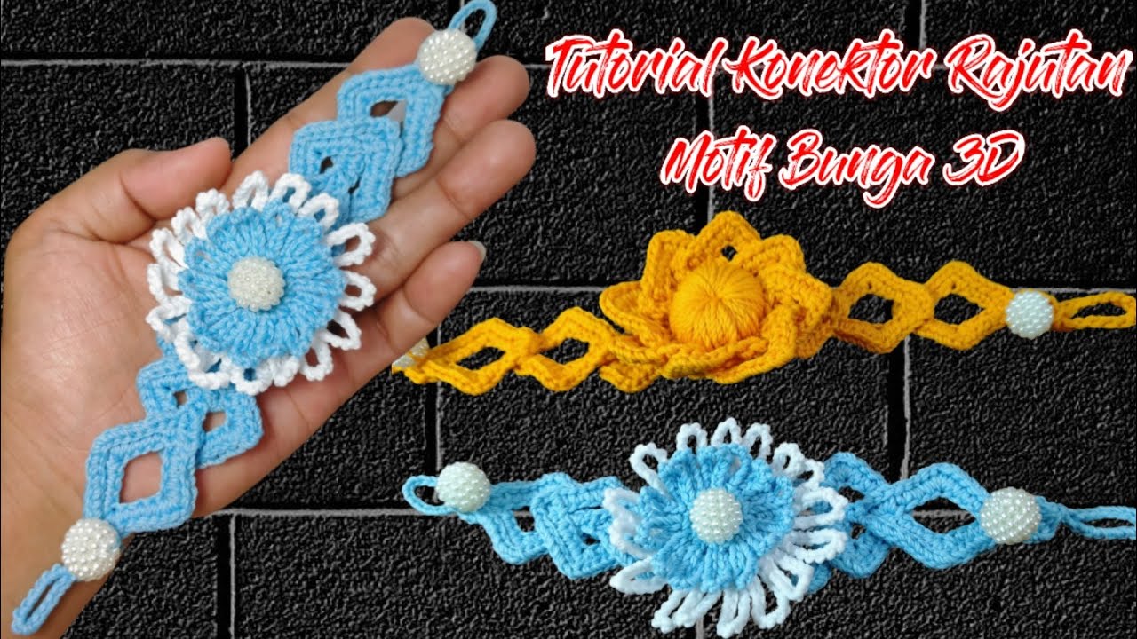 Cara Membuat Konektor Masker Rajut Bunga 3D || How To Make a 3D Flower Mask Connector Crochet