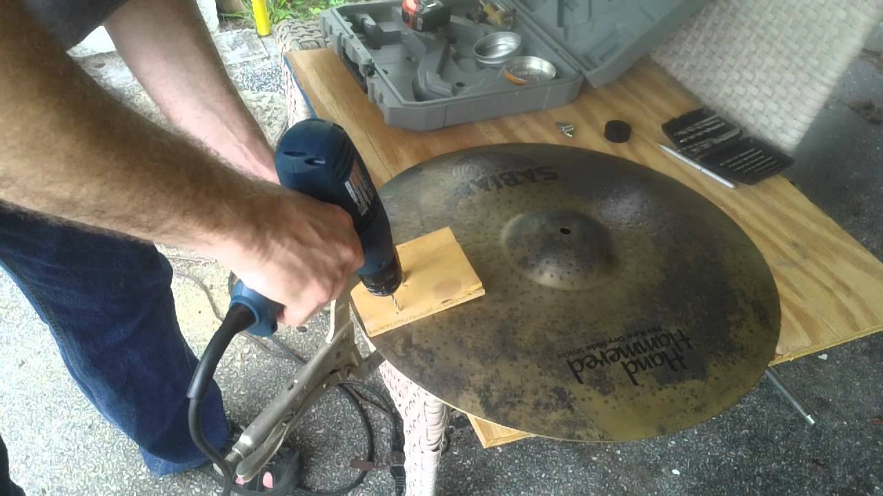 Drilling Rivets into a Sabian HH Raw Ride to make a sizzle cymbal. HOW TO DIY. (Do it yourself.)