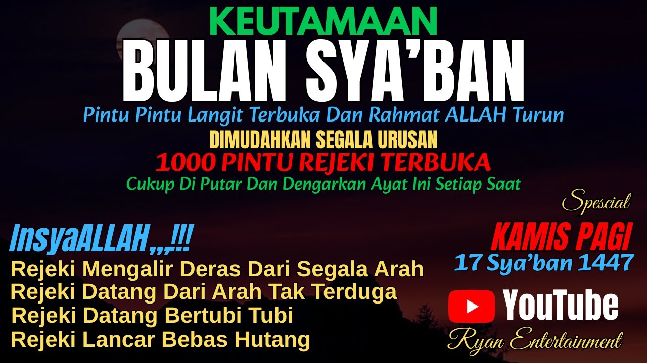 17 SYA’BAN KAMIS PAGI 🌙 Pintu Langit Terbuka, Doa Mustajab, Rahmat dan Rezeki Allah Dilimpahkan