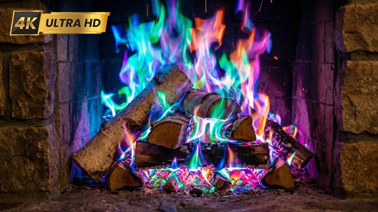 (No Ads) 3 Hours Rainbow Fireplace 4K UHD &ndash; Hypnotic Color-Changing Flames for Ultimate Relaxation!