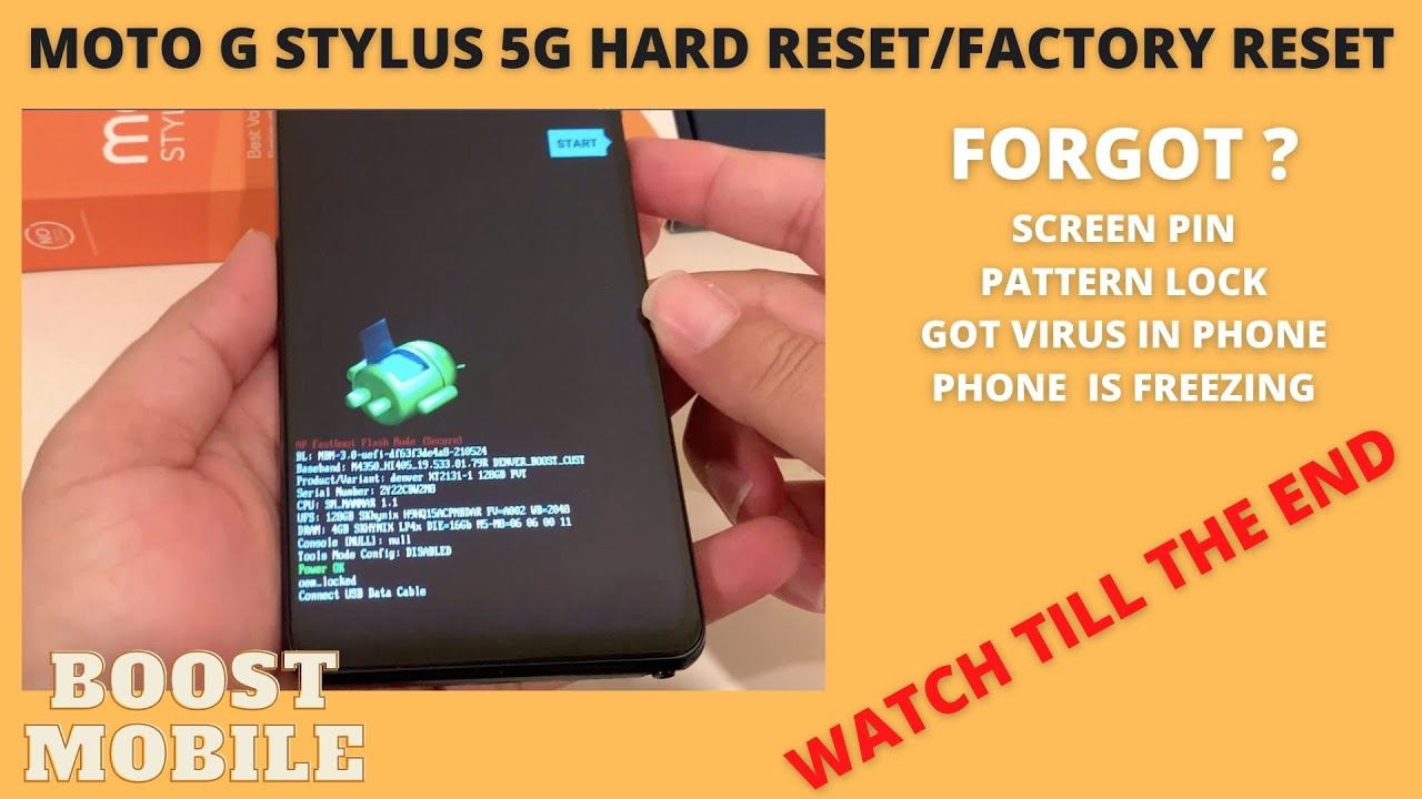 Moto G Stylus 5G hard reset | Remove Pin, Password, FaceLock | Boost Mobile | Metropcs