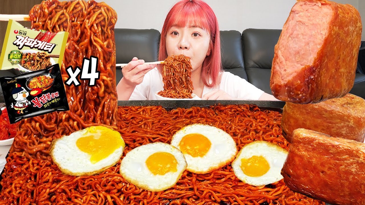 [면치기 대리만족😋] 아침 7시에 '간단하게' 불닭게티와 통스팸 먹어볼게요.