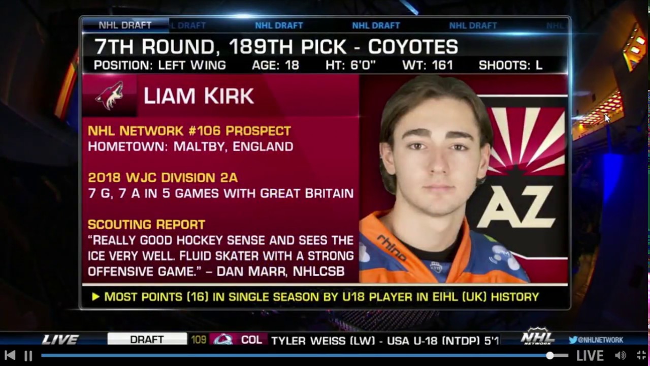 LIVE  NHL Draft, Day 2  Liam Kirk Drafted