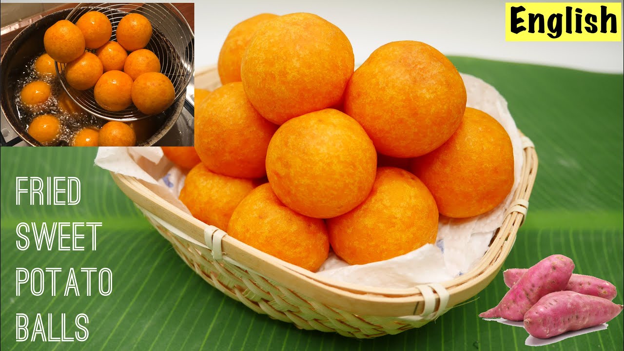 How to Make Thai Fried Sweet Potato Balls | Khanom Kai Nok Kra Ta | Crispy Chewy Sweet Potato Ball