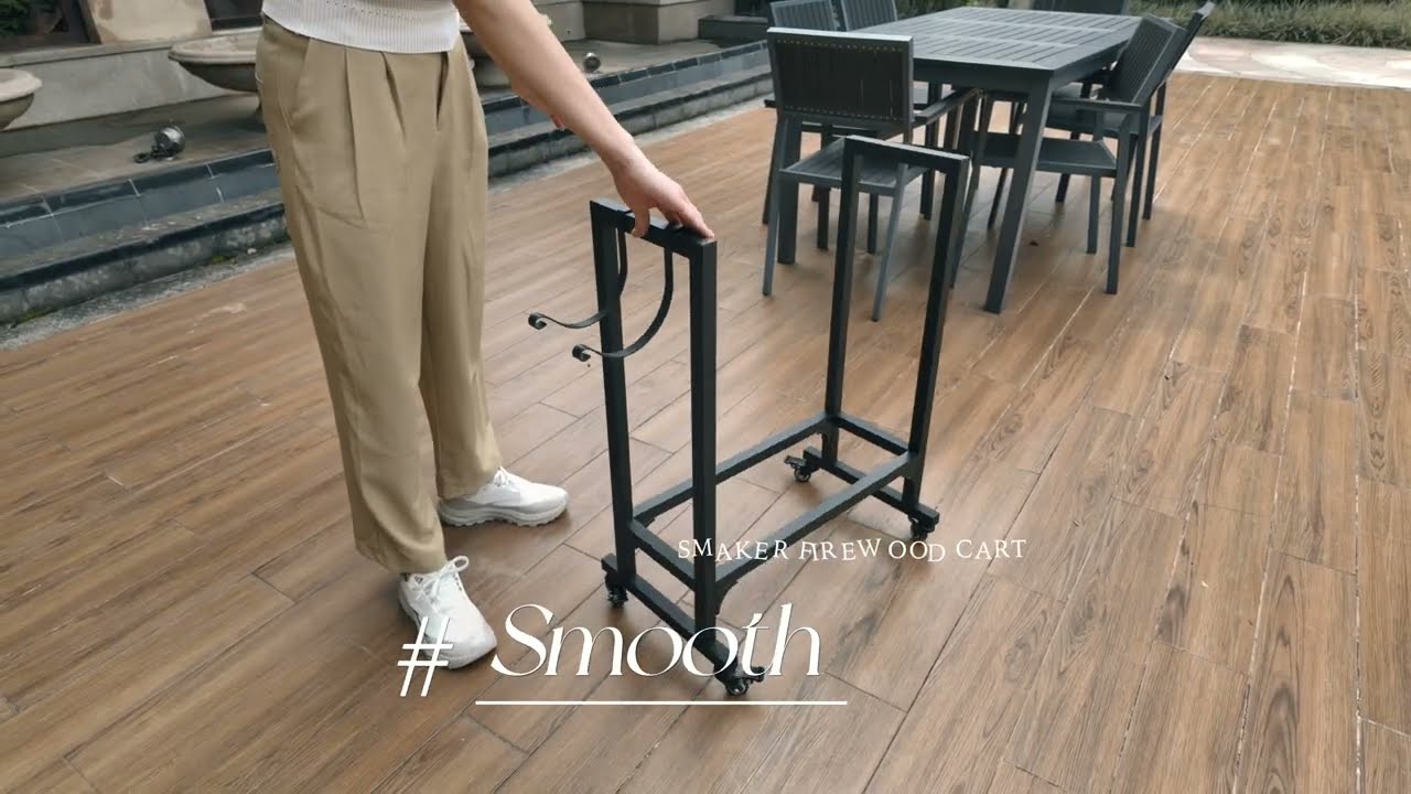 Smaker rolling firewood cart , designed for effortless firewood transport and storage.
