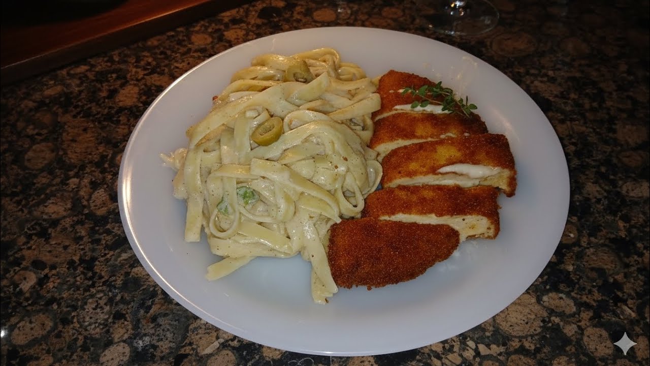 Chicken Alfredo with Crispy Chicken Fillet 🍜🍜