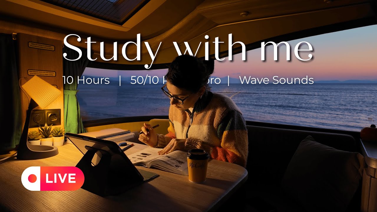 LIVE | 10 HOURS STUDY WITH ME in my VAN🕯️Late Night Study | Gongbang Wave Sounds (No Music)