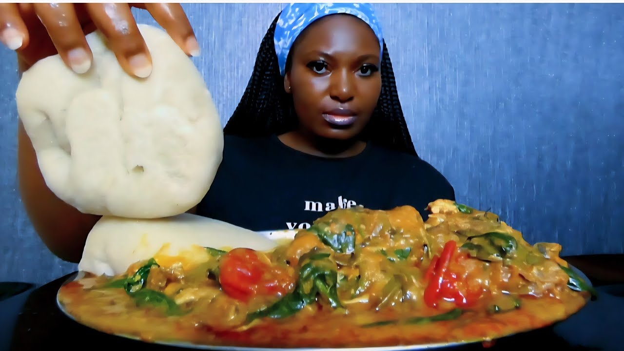 Asmr mukbang delicious cocoyam soup with fufu
