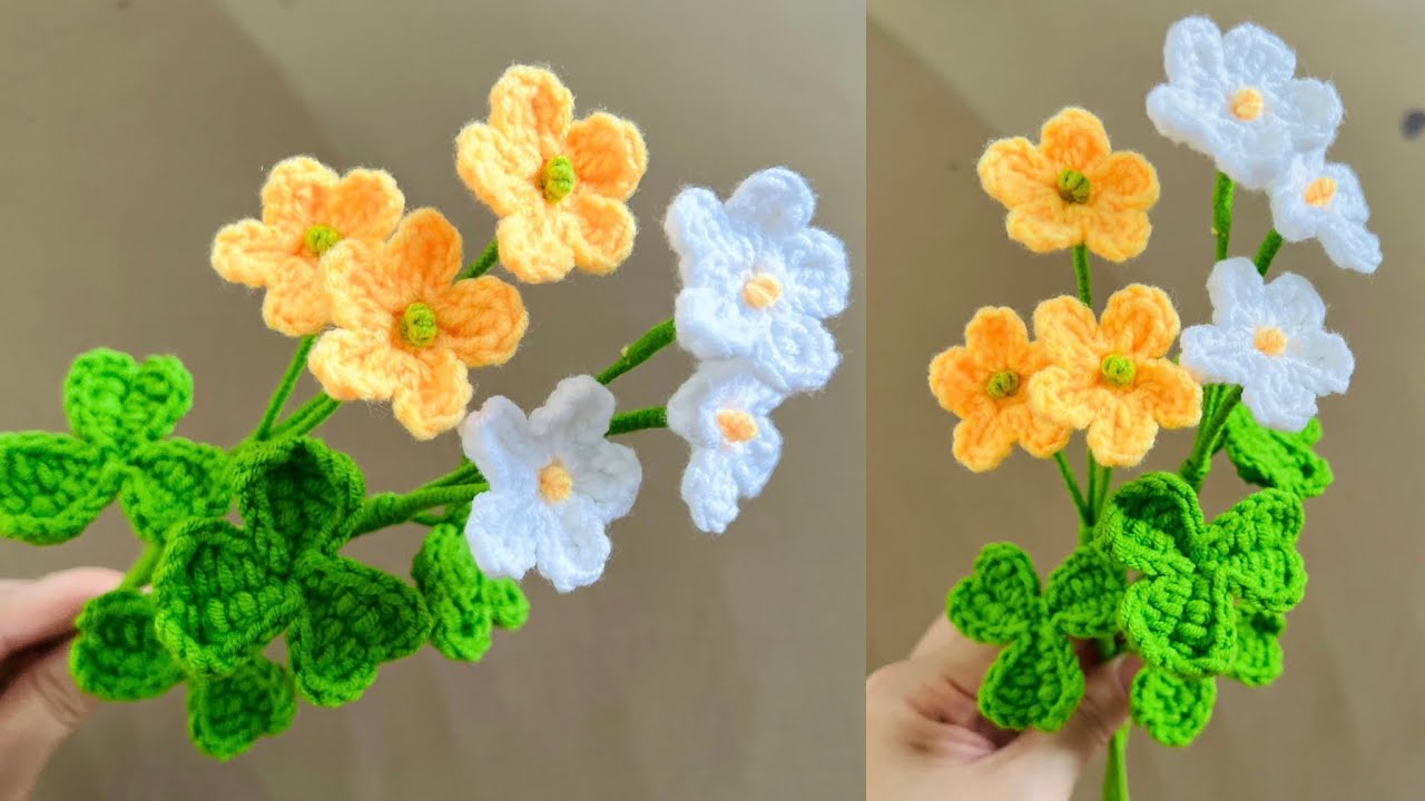 Crochet Flower 🍀 Móc cành hoa cỏ may mắn 🍀 cỏ 3 lá đơn giản nhất