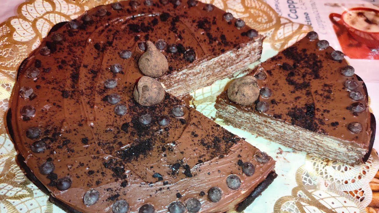 Tarta de obleas con chocolate تحلية الشوكولاتة #Om Akram