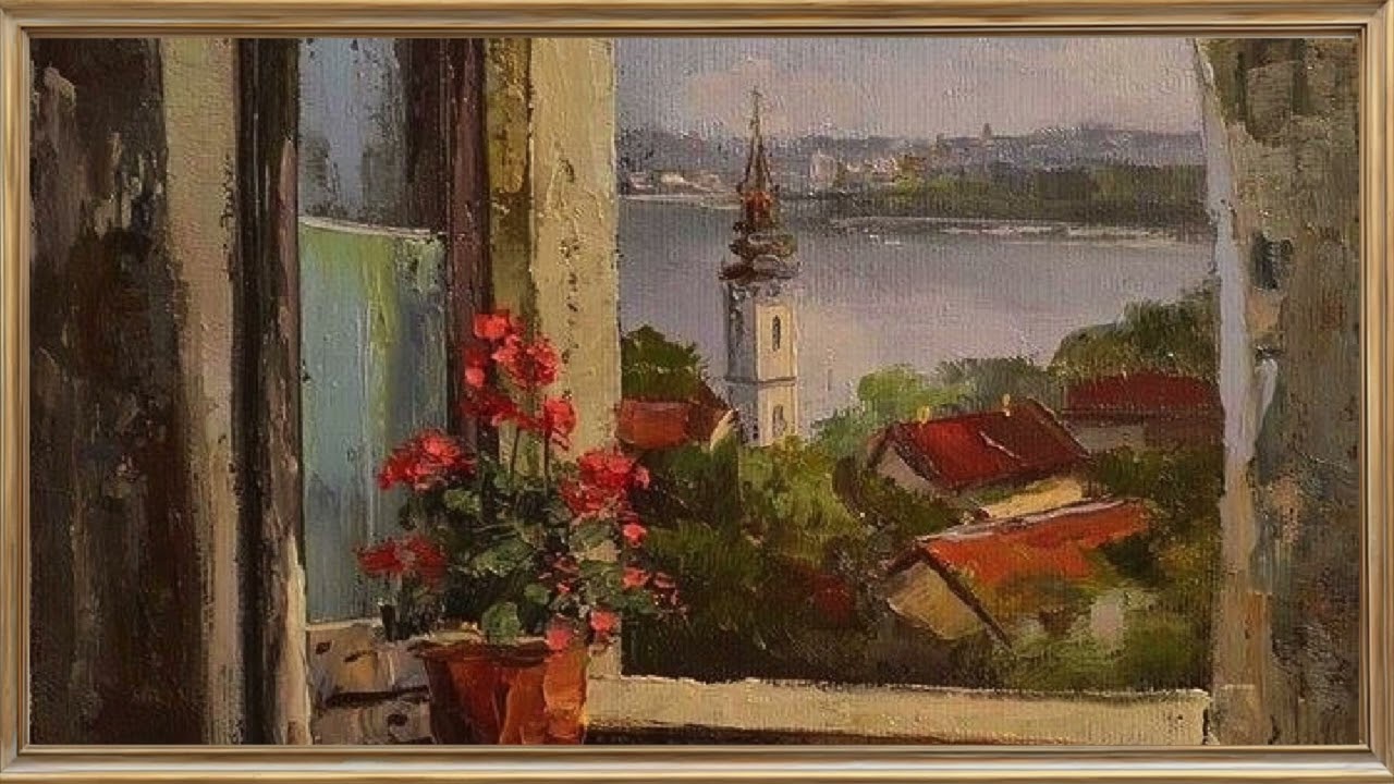 ITALIAN SUMMER TV ART WALLPAPER VINTAGE FRAMED OIL PAINTING AMBIANCE HOME DECOR AD-FREE W. MUSIC