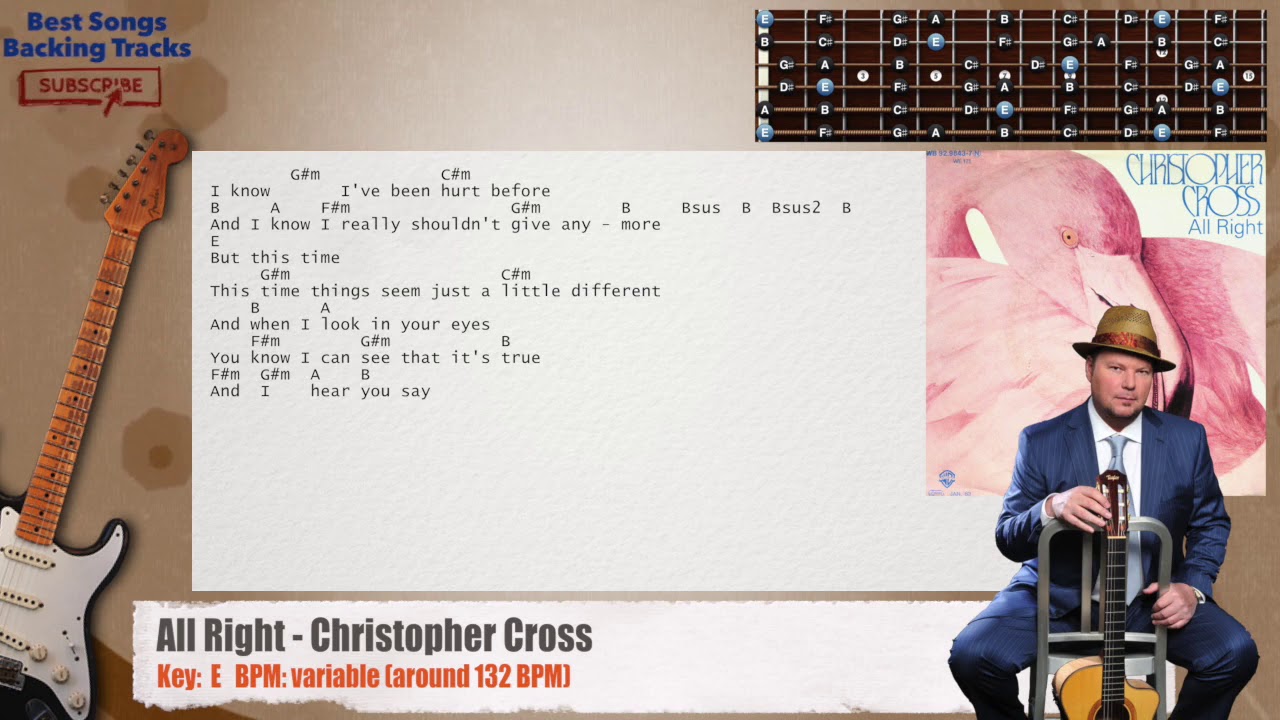 🎸 All Right - Christopher Cross Guitar Backing Track with chords and lyrics
