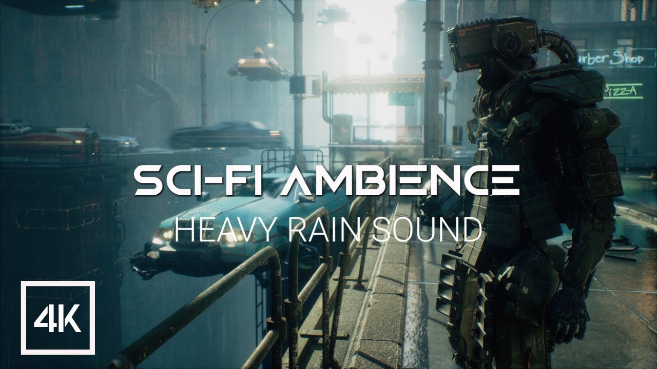 Sci Fi Ambience with Heavy Rain Sound - 10 Hours 4k View