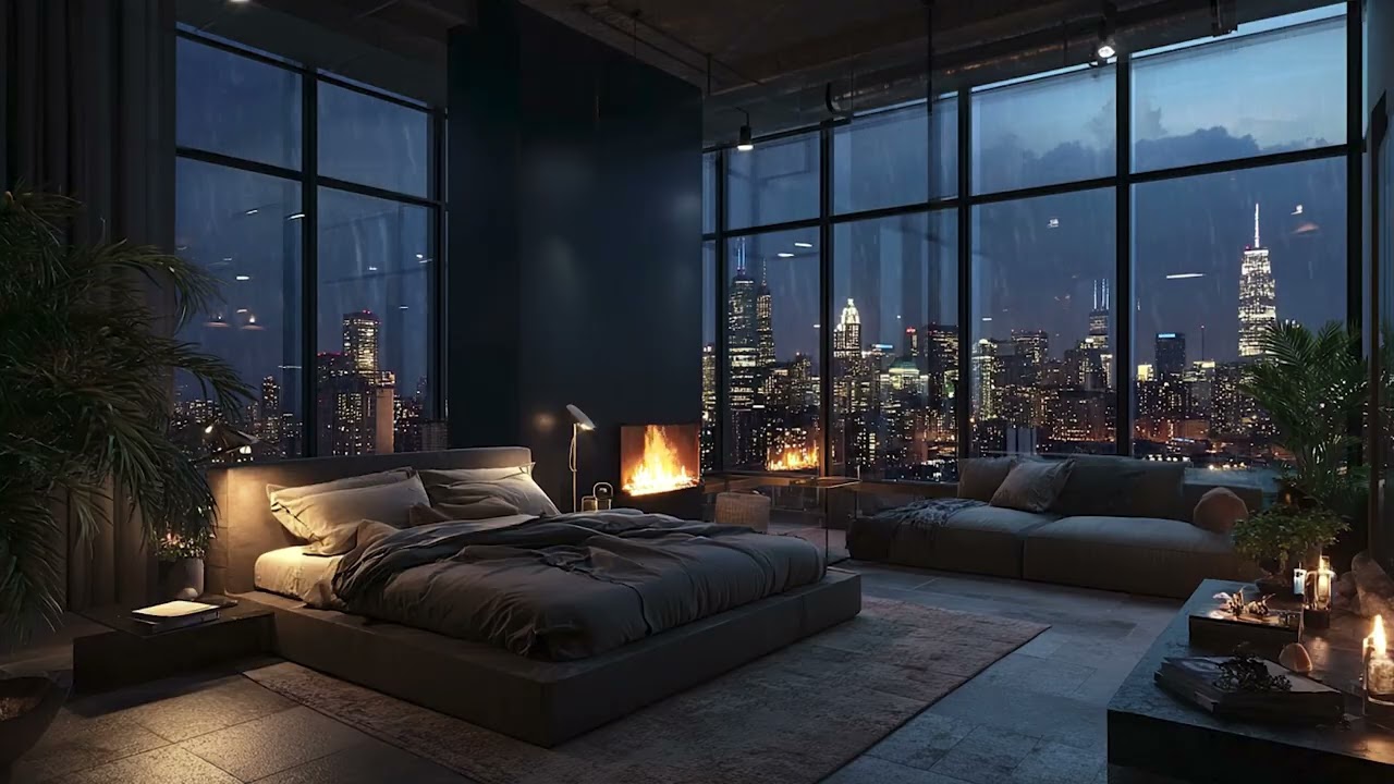 Soft Piano Music with Rain 🌙🔥 Crackling Fireplace for Peaceful Sleep