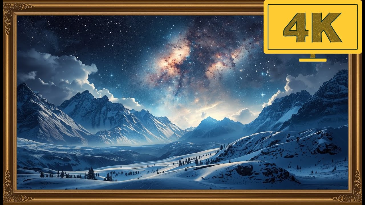 4K TV WALLPAPER Epic Night Mountains Under the Milky Way | Dreamlike Winter Landscape Art