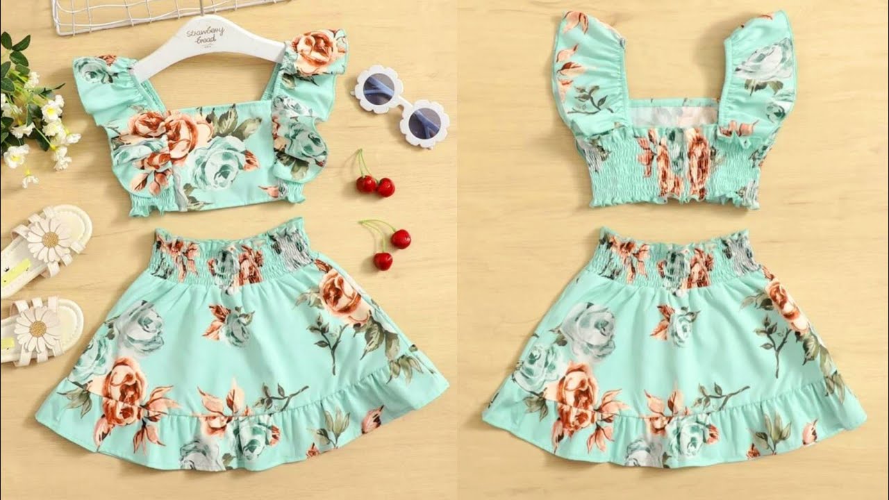Beautiful Ruffle Trim Back Shirred Baby Top With Paperbag Waist Shirred Skirt Cutting and Stitching