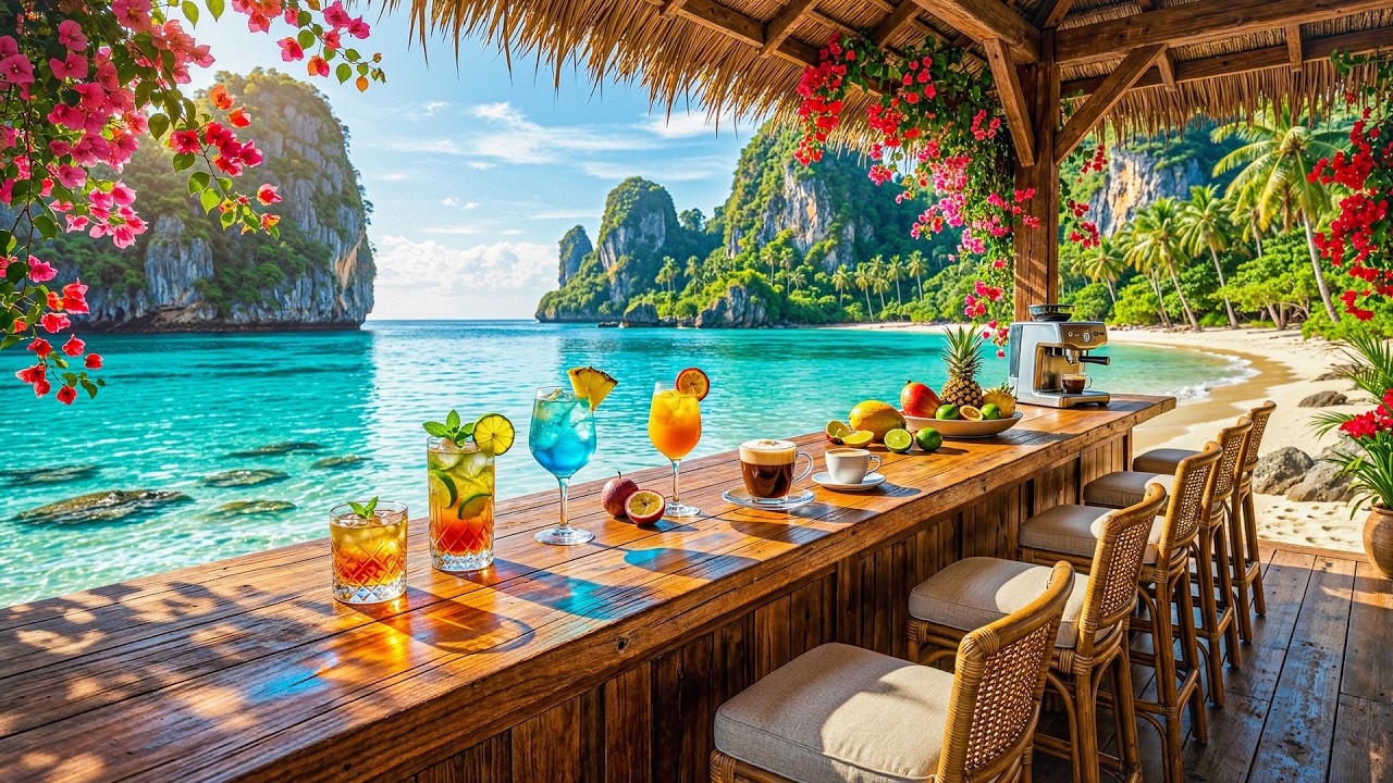 🍹 Soothing Coastal Jazz Bar | Chill Jazz Piano & Crystal Ocean for Deep Focus & Happy Mood ✨