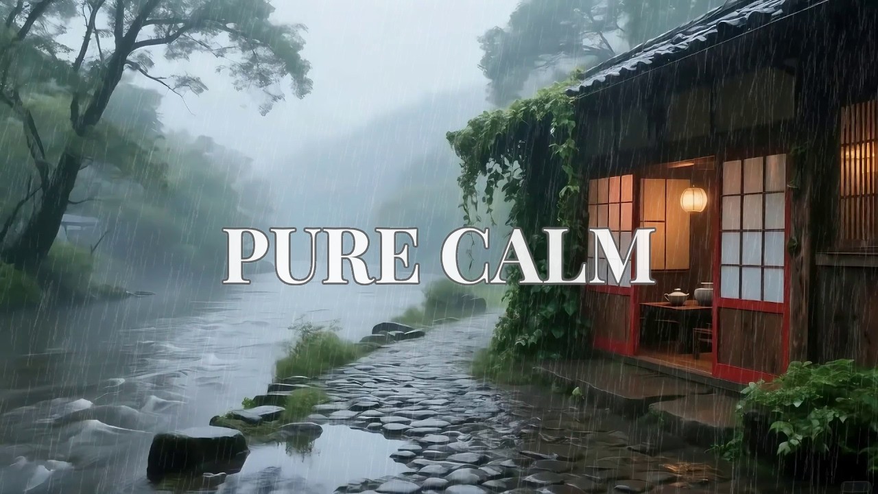 12 Hours Pure Serenity Heavy Rainfall at Foggy Mountain River Hut to Completely Calm Your Mind 🌫️