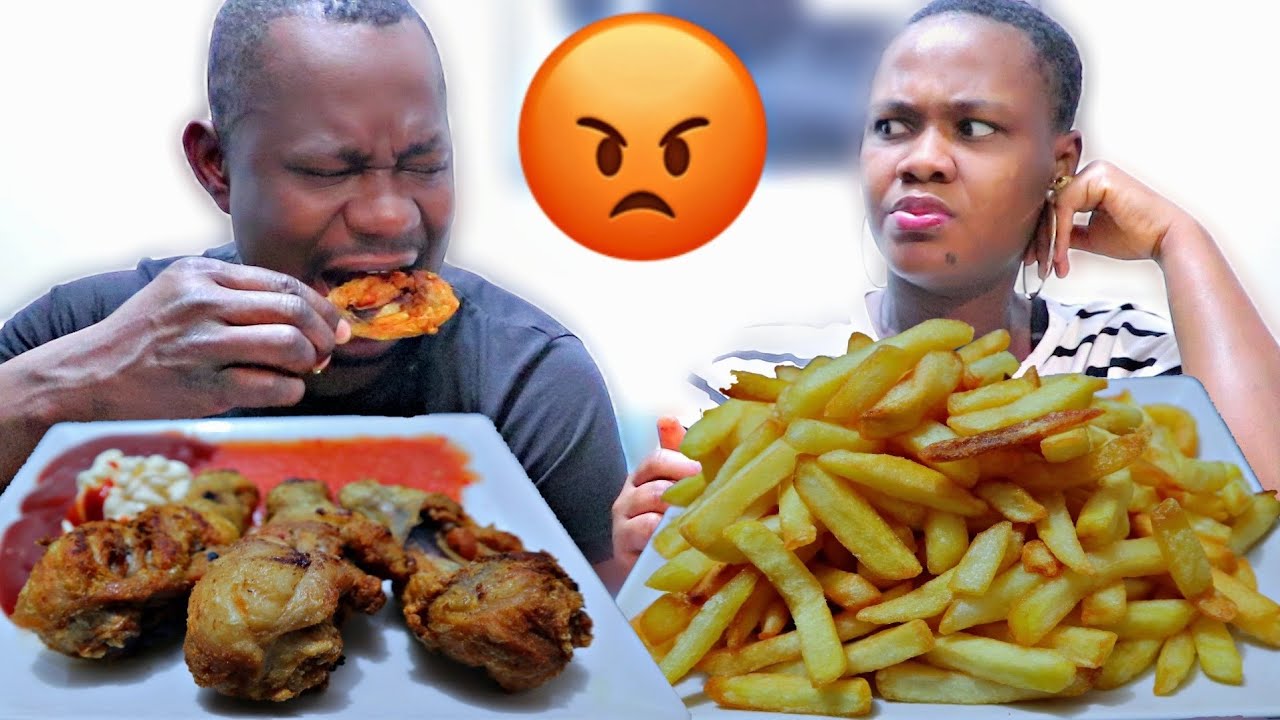 Eating all the chicken because i fried it mukprank on wife | fries with chicken mukbang
