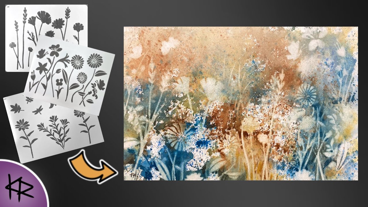 Reverse Stenciling WATERCOLOR Abstract Floral Background, palette setup & brush prep - 210