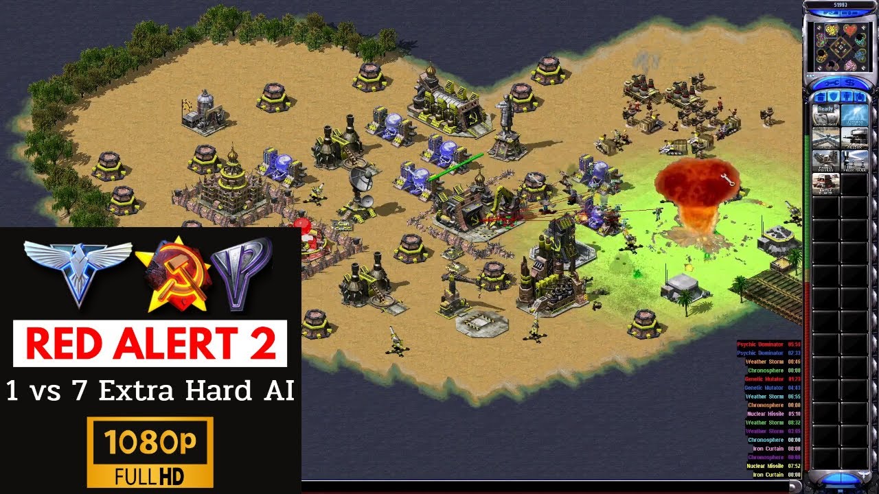 Red Alert 2 Yuri's Revenge | 1 Allied vs 7 Hard AI I Start with 2500 Credits