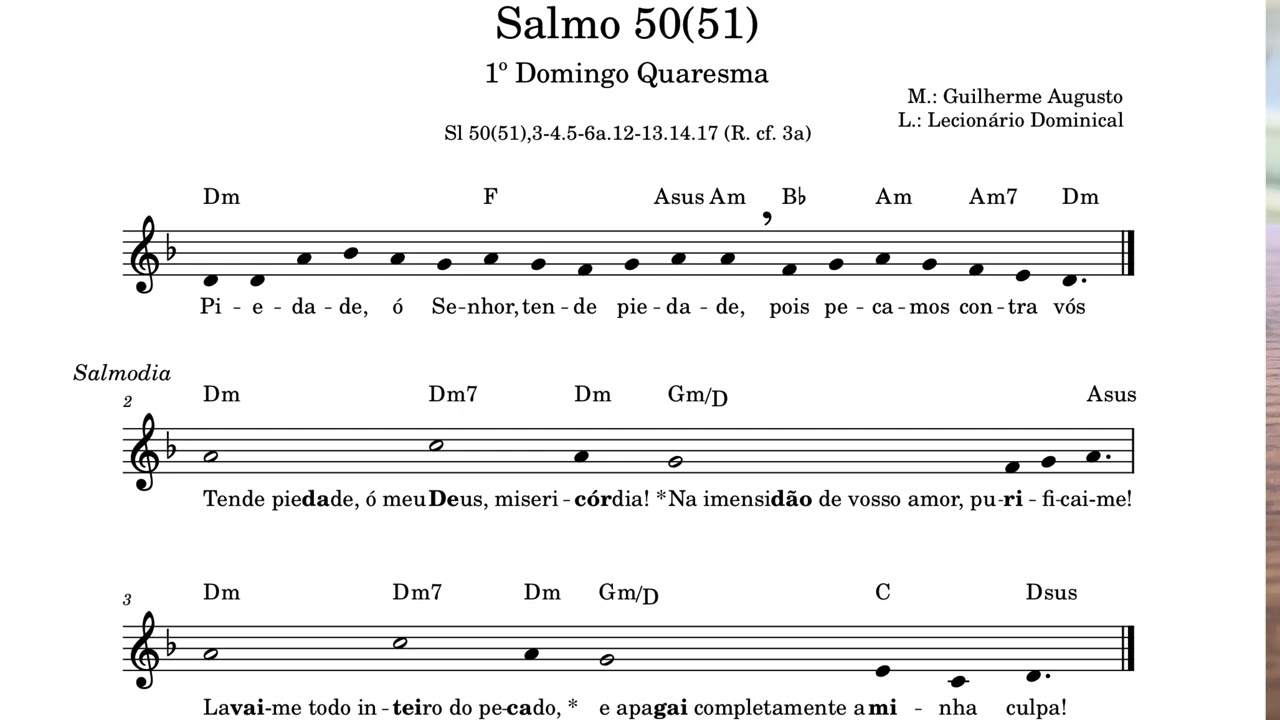 Salmo 50(51) 1º Domingo da Quaresma (Ano A) | Música: Guilherme Augusto
