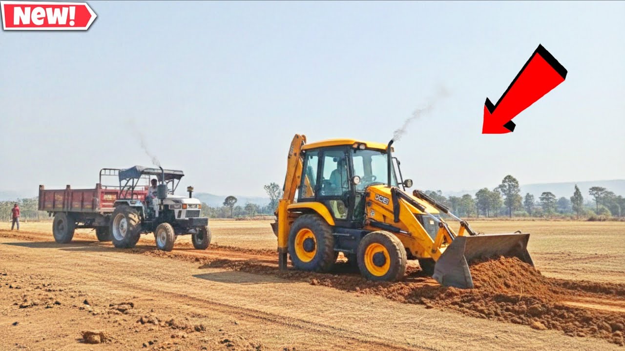 Eicher 548 Tractor And Jcb3dx Working Hardly For A Village Cricket Ground | Jcb Tractor Videos