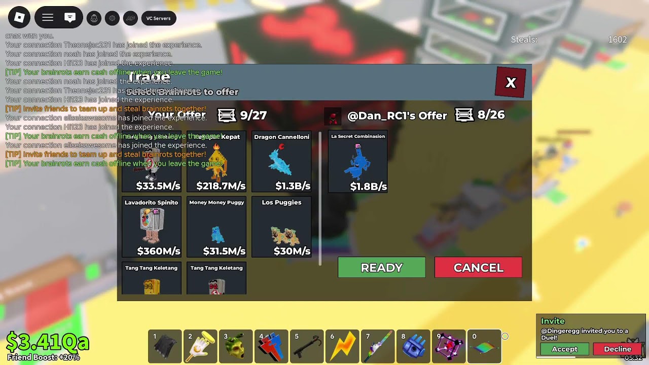 steal a brainrot duels and trades
