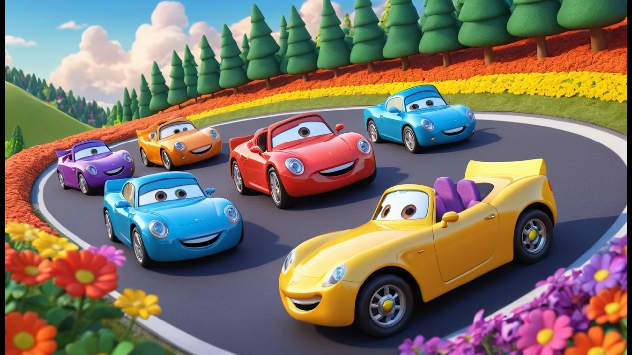 Seis Pequeños Coches Derrapan y Corren | Canción de Carreras y Coches para Niños