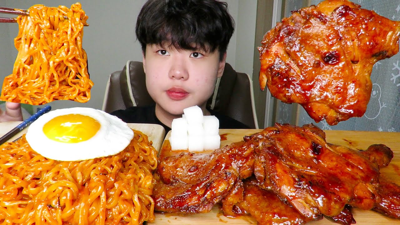 자메이카통다리구이 불닭볶음면 먹방ASMR