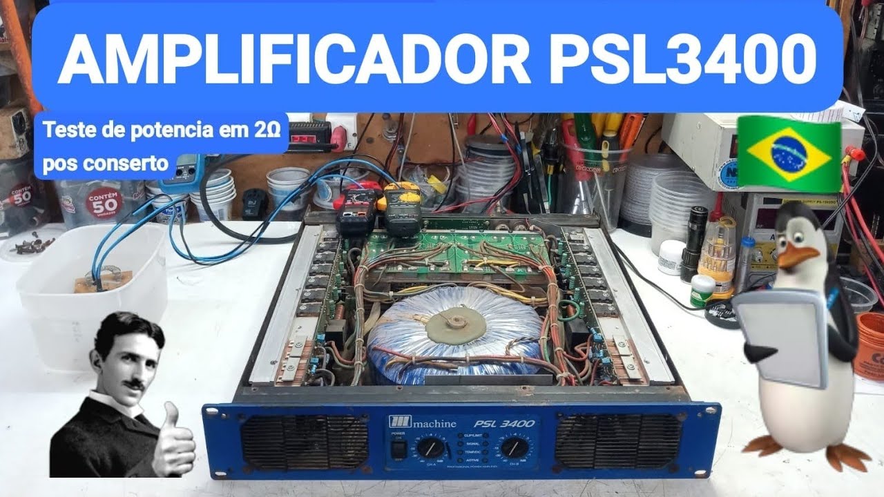Amplificador MACHINNE PSL 3400 👉🏼 Teste de potência pós conserto🔧