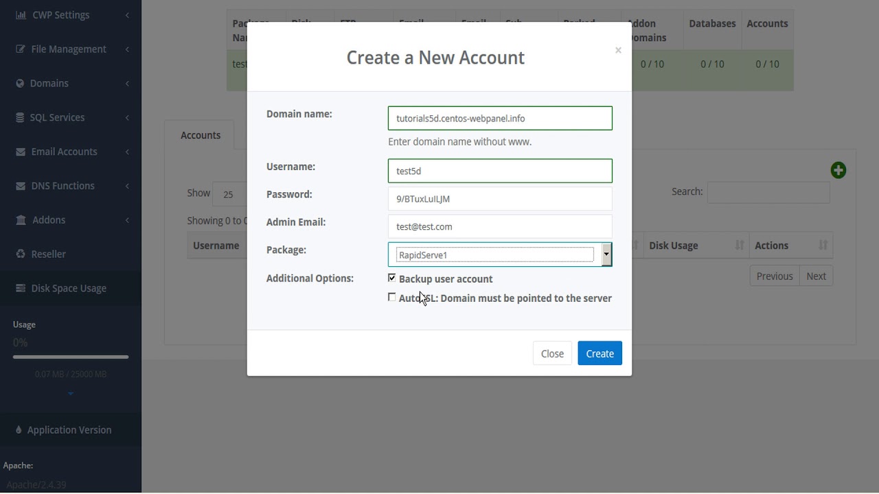 CWP Reseller account