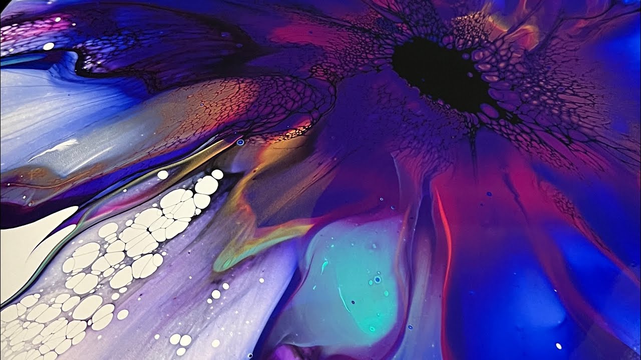 Bloom Blowout Technique on a 12&rdquo; Round Canvas ~ Beautiful DIY Acrylic Pour
