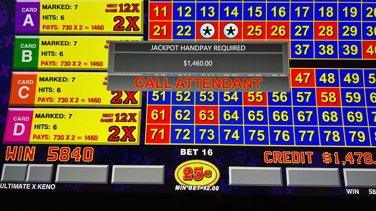 BDK $1,460 Keno Jackpot Hand Pay 4 Card Ultimate X Four Card Keno $.25 denom $4 Bet #kenonation