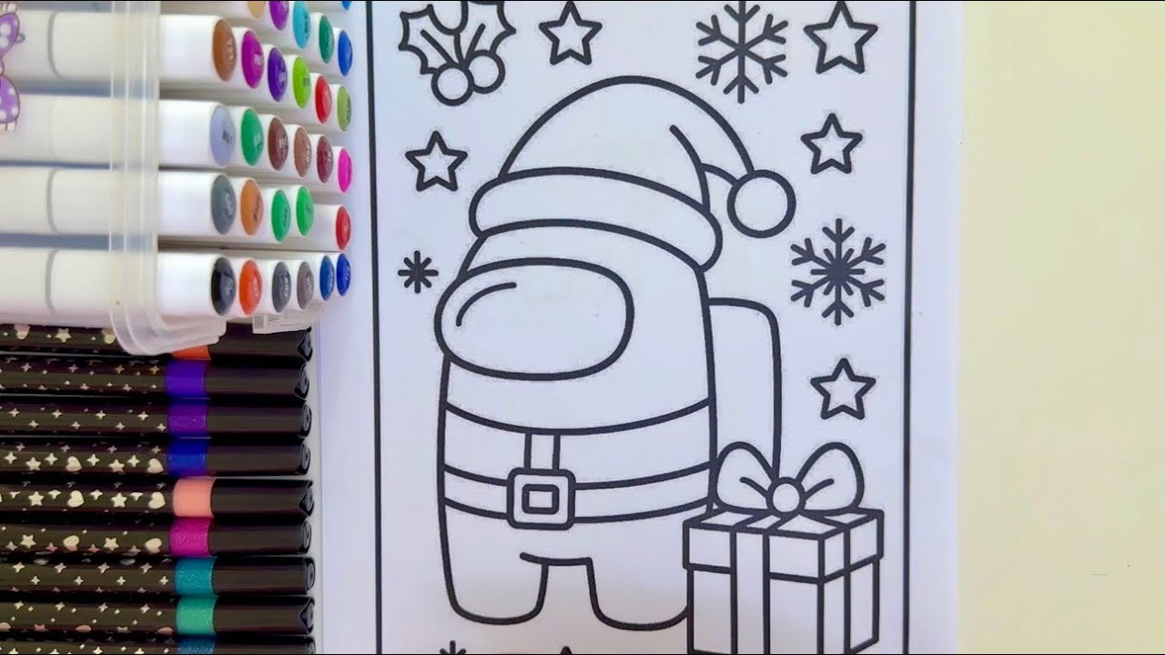 Among Us holiday coloring sheets✨ | ASMR Relaxing Art | Cute Among Us Santa hat coloring |