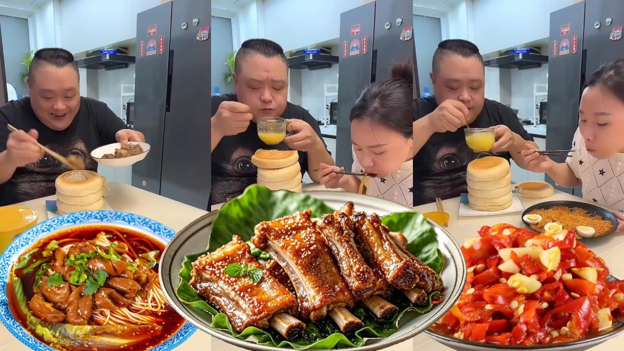 Mi egoísta marido quiere comerse todas las costillas él solo, ¡mira lo que hago!