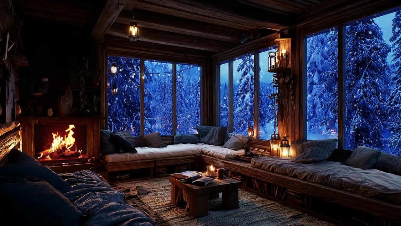 Cozy Fireplace Cabin on Snowy Night 🔥 | Warm Winter Ambience for Deep Sleep (NO ADS)